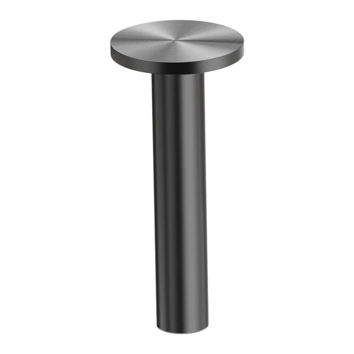 Black cylindrical bolt with a smooth, polished circular top and a matte finish. Ideal for modern design projects.