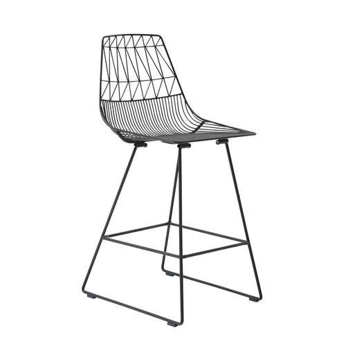 Modern black wire bar stool with a geometric pattern and sleek design, perfect for contemporary spaces.