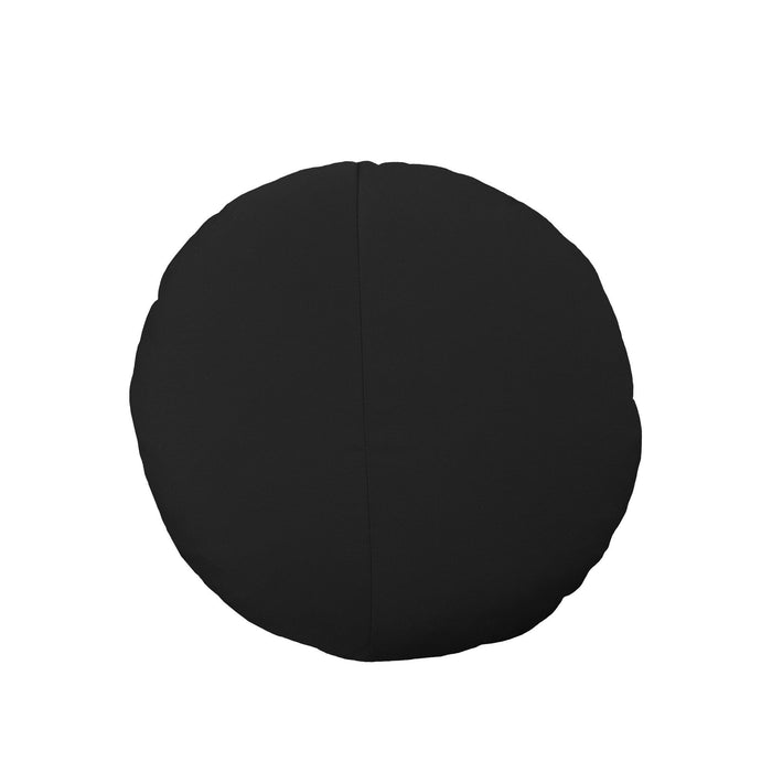 Round black cushion with a smooth, solid color design, perfect for modern decor.