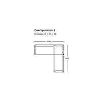 Diagram of L-shaped furniture configuration, featuring clean lines and minimalistic design. Colors not specified.