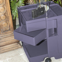 Purple multi-tiered cart with smooth surfaces and a modern design, featuring a minimalist aesthetic.