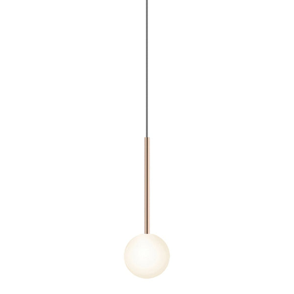 Elegant white globe pendant light with a minimalist wooden accent and sleek metallic cable. Perfect for modern décor.