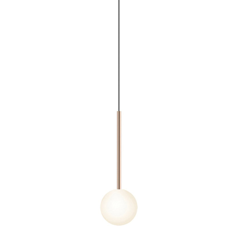 Elegant white globe pendant light with a minimalist wooden accent and sleek metallic cable. Perfect for modern décor.