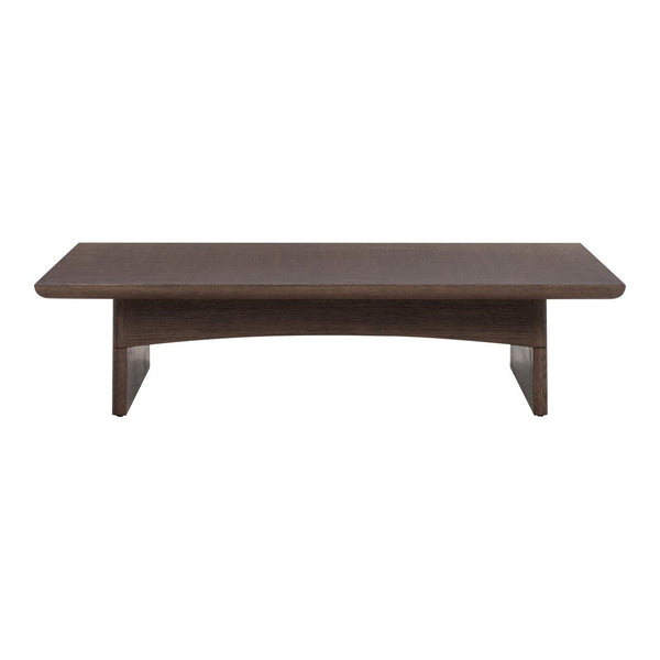 Brown wooden coffee table with a smooth, matte finish and simple, modern lines. Ideal for minimalist decor.