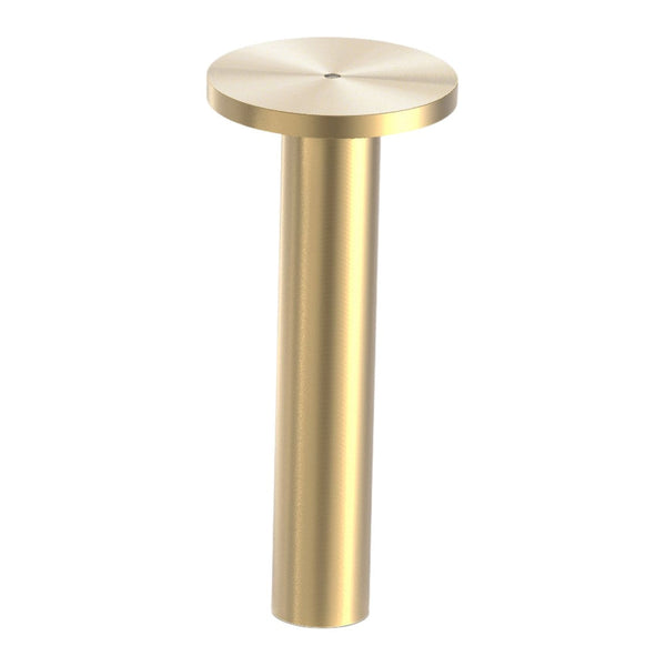 Brushed gold finish with a sleek, cylindrical design and circular top. Perfect for modern decor accents.