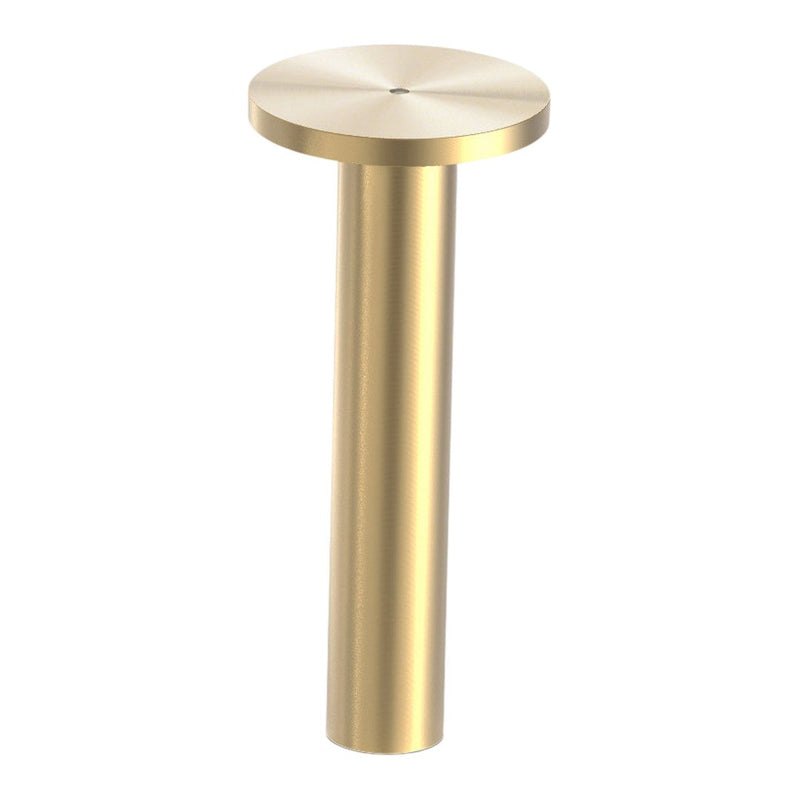 Brushed gold finish with a sleek, cylindrical design and circular top. Perfect for modern decor accents.