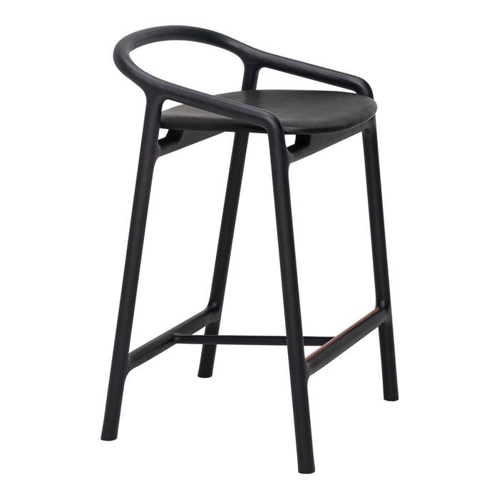 Black bar stool with a sleek, minimalist design and smooth, curved seat. Perfect for modern interiors.