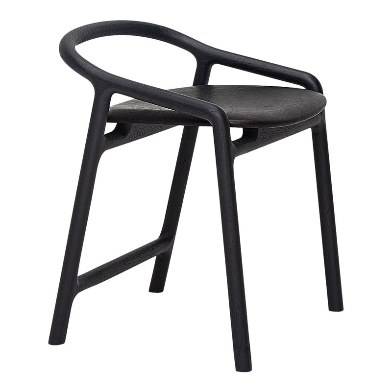Black modern chair with a sleek design, featuring smooth curves and a matte finish. Perfect for contemporary spaces.