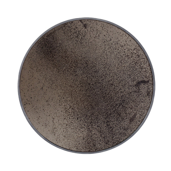 Round plate featuring a textured dark gray and black speckled pattern, ideal for modern table settings.