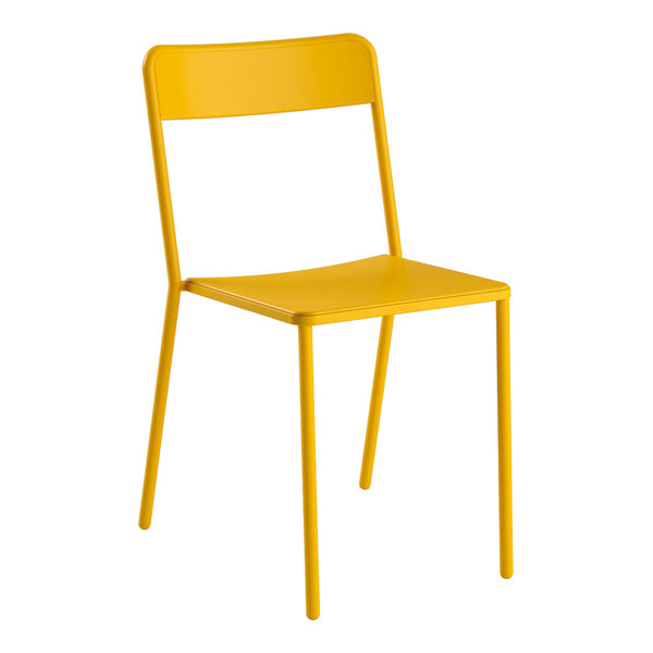 Bright yellow chair with a sleek, minimalist design and smooth, solid color finish. Perfect for vibrant interiors.
