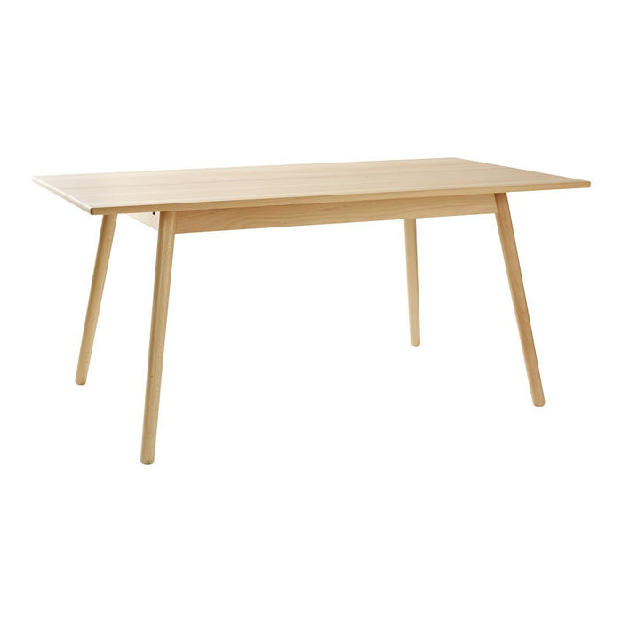 Light wood dining table with a smooth, natural finish and minimalist design, featuring clean lines and tapered legs.