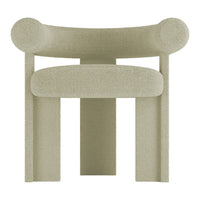 Textured light green chair with rounded edges and a minimalist design. Contemporary style with a soft, neutral palette.