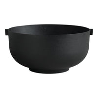 Matte black bowl with a smooth finish and minimalist design, featuring subtle curved contours and dual side handles.