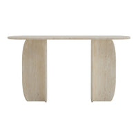 Light beige console table with a smooth, curved silhouette and minimalist design. Ideal for modern decor.