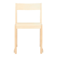 Light beige wooden chair with a minimalist design, featuring a smooth, solid finish and clean lines.