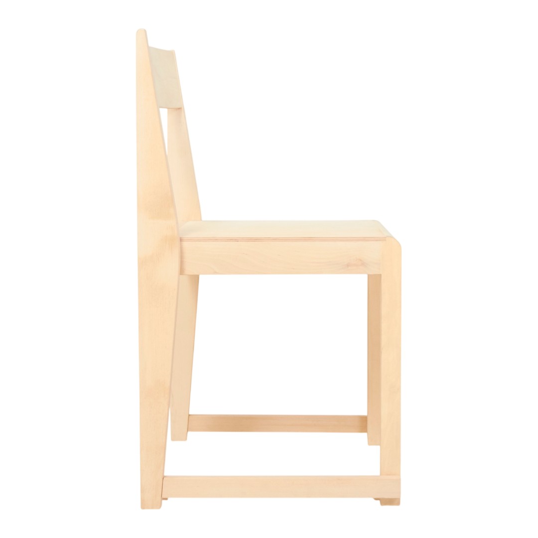 Natural wood chair in light beige with a smooth, minimalist design and clean lines. Perfect for modern decor.