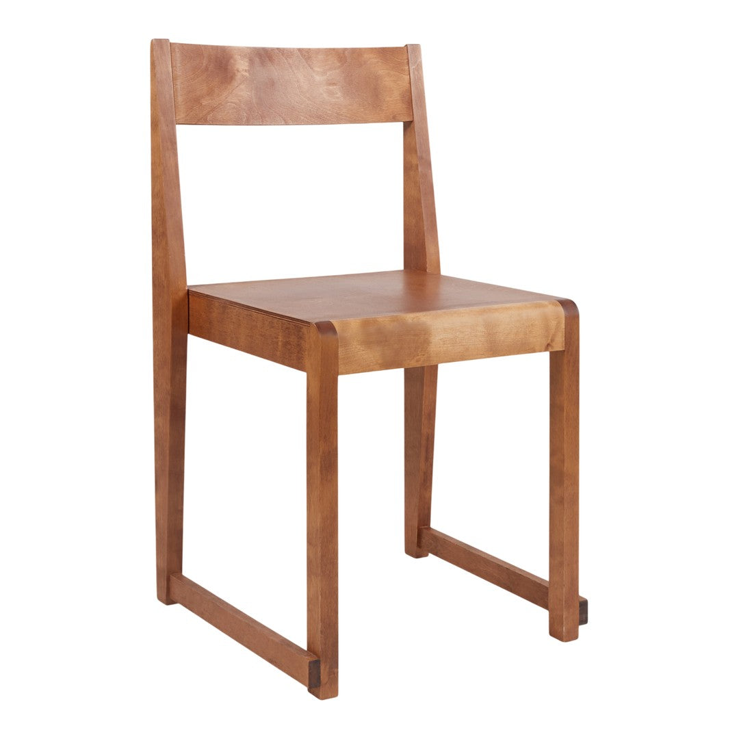 Natural wood chair with a smooth, warm brown finish and minimalistic design. Perfect for modern or rustic decor.