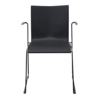 Sleek black chair with minimalist design and smooth finish, featuring a simple, modern pattern.