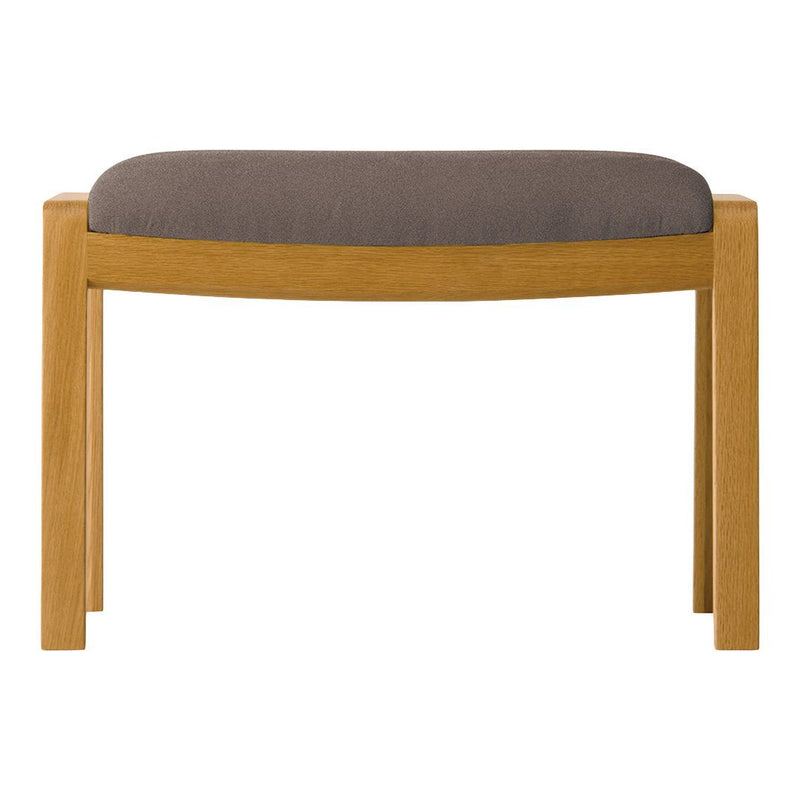 Gray upholstered bench with a light wood frame, featuring a smooth, minimalist design. Perfect for modern decor.