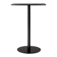 Black round bar table with a sleek, minimalistic design and a solid tabletop, perfect for modern decor.