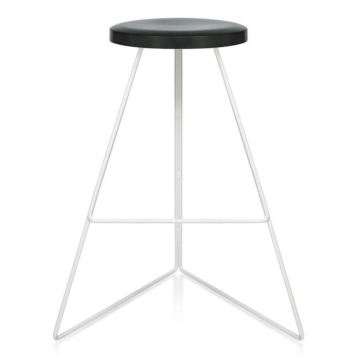 Black seat and white metal tripod legs, minimalist design, modern style, perfect for contemporary spaces.