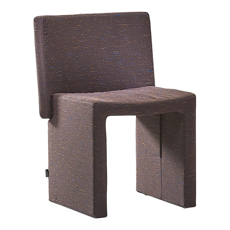 Brown textured chair with subtle flecks of blue, creating a modern and stylish appearance. Perfect for contemporary decor.