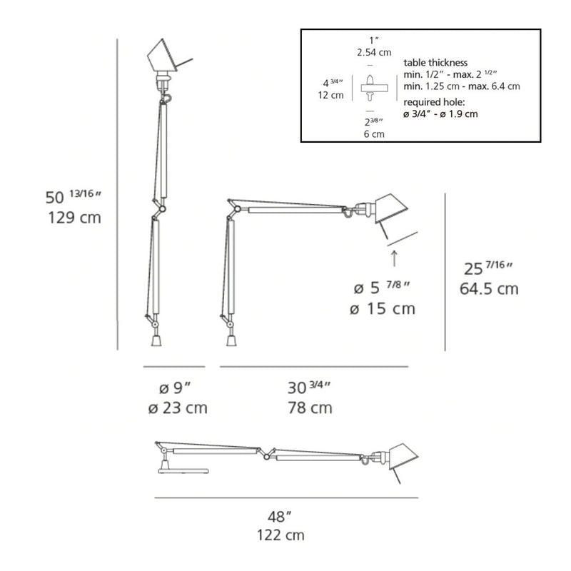"Adjustable lamp with sleek silver finish and minimalist design, featuring a classic white shade."