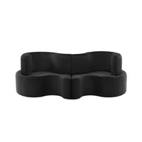 Black, rounded two-piece sofa with a smooth, minimalist design, enhancing modern interior aesthetics.