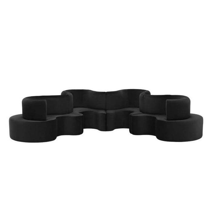 Stylish black modular sofa with a unique organic shape and smooth, contemporary fabric finish. Perfect for modern spaces.