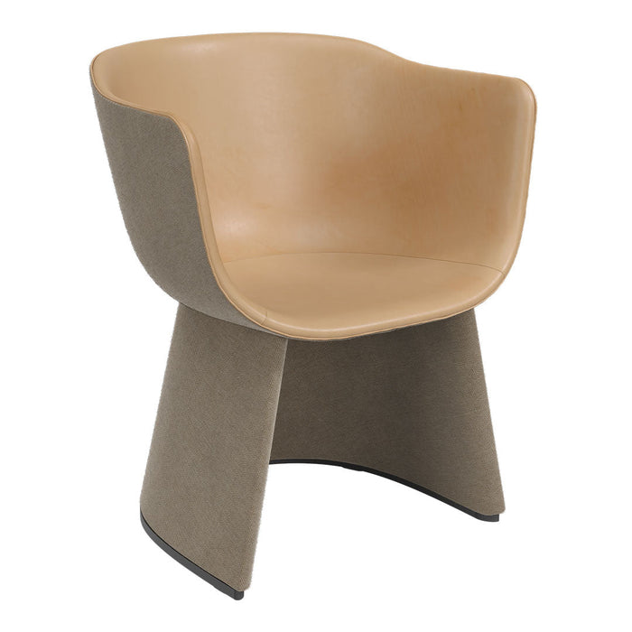 Beige and tan armchair with a sleek, modern design and unique multi-tone finish. Perfect for stylish interiors.
