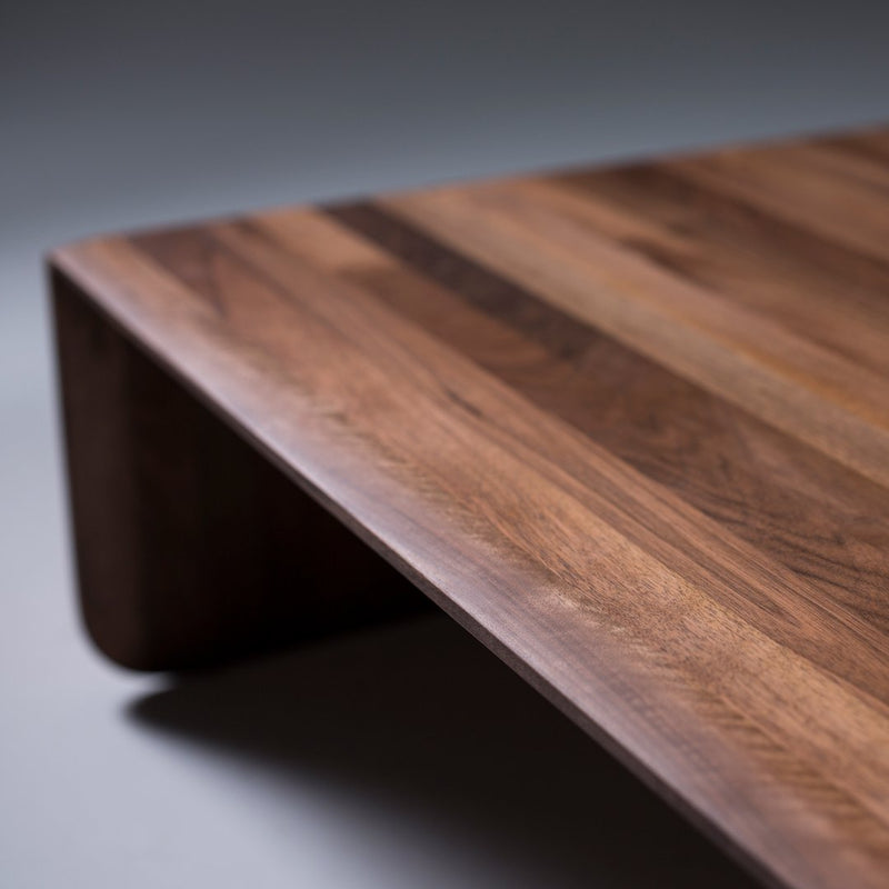 Rich brown wood tabletop with smooth, natural grain patterns and a sleek, modern edge.