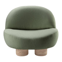 Soft green upholstery with a textured pattern and round, light-colored base for a modern seating option.