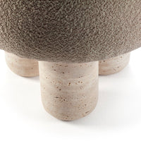 Textured brown fabric with a speckled pattern, complemented by beige cylindrical legs. Ideal for modern decor.