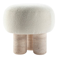 White textured round cushion seat with light-colored stone legs, featuring a minimalist design and soft, cozy aesthetic.