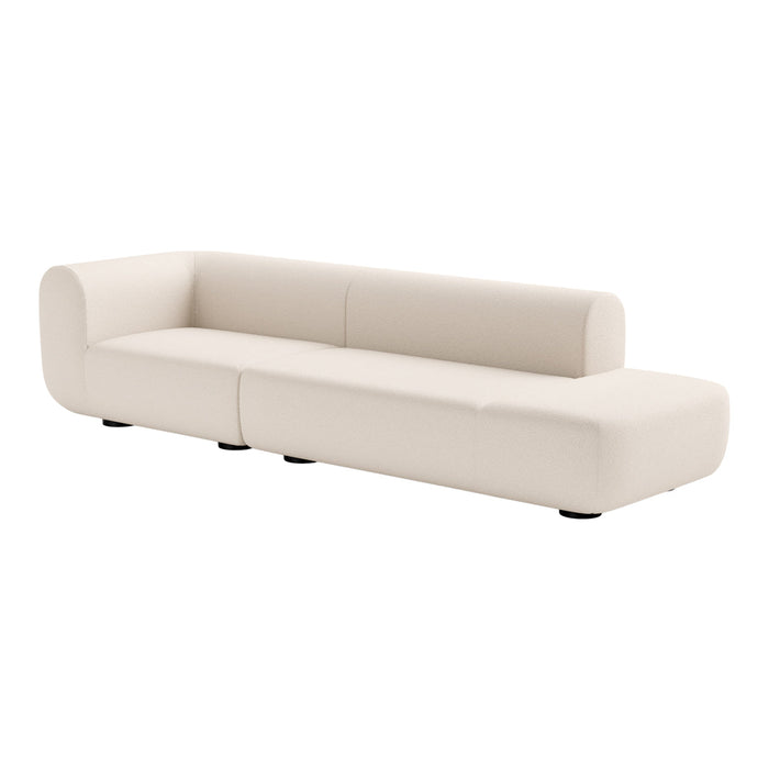 Modern cream-colored sofa with a minimalist design and smooth, upholstered surface. Ideal for contemporary spaces.