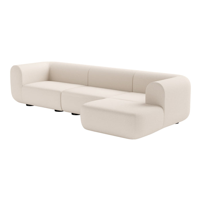 Cream-colored modern sectional sofa with smooth, curved edges and a minimalist design. Perfect for contemporary living spaces.