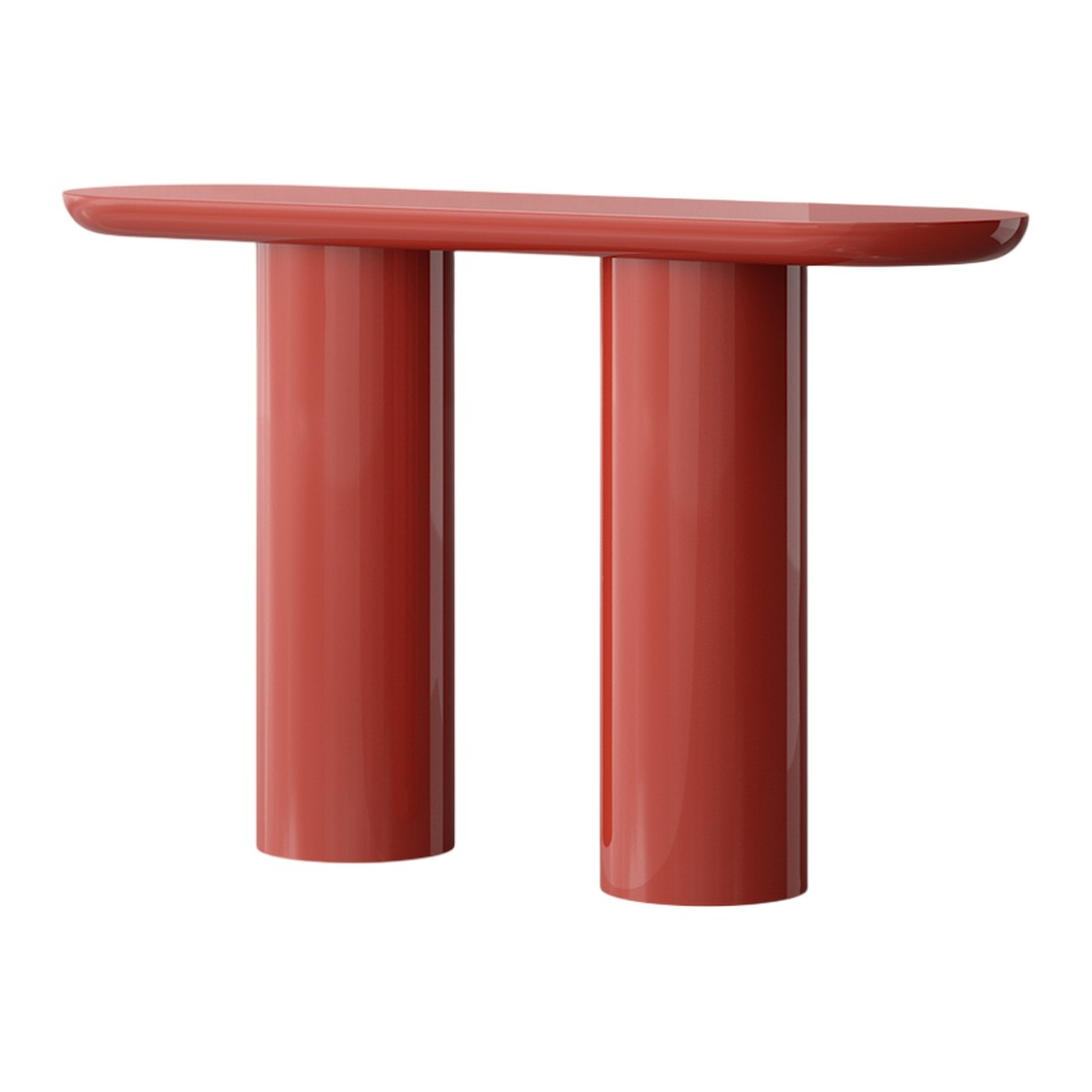 Red modern console table with smooth, glossy finish and minimalist design. Elegant and contemporary style accent piece.