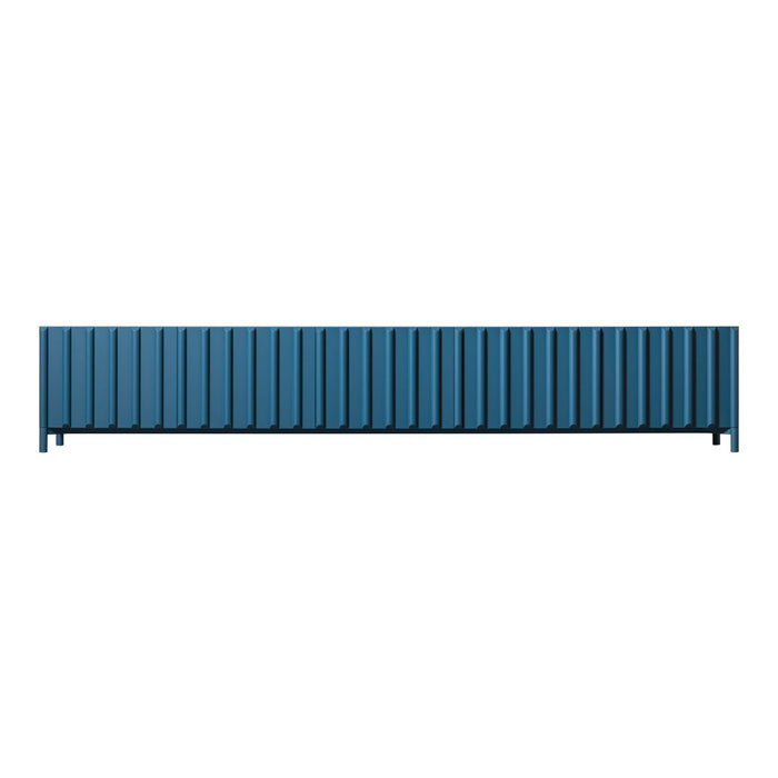 Long blue storage container with a textured, ribbed pattern. Ideal for modern home decor and organization.