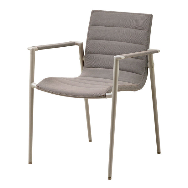 Gray striped chair with a sleek light gray metal frame, perfect for modern decor.