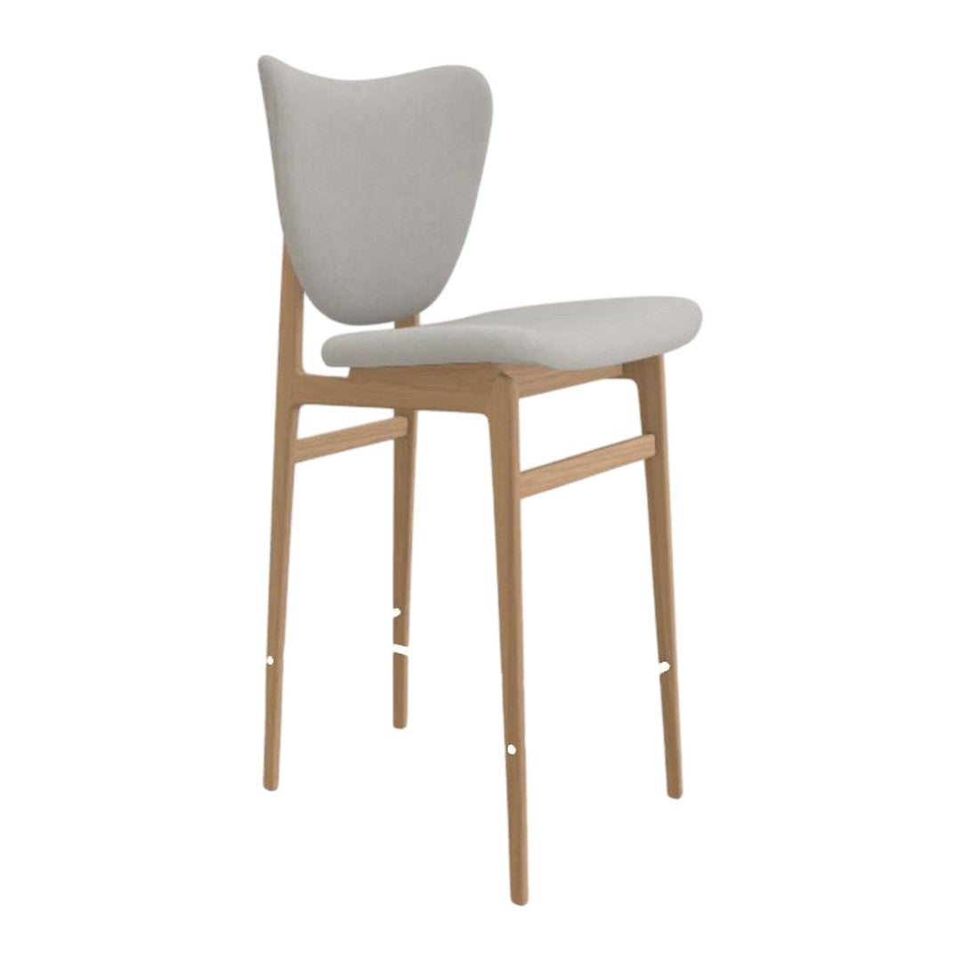 Light gray upholstered chair with a smooth finish and natural wood legs. Elegant, minimalist design perfect for modern decor.