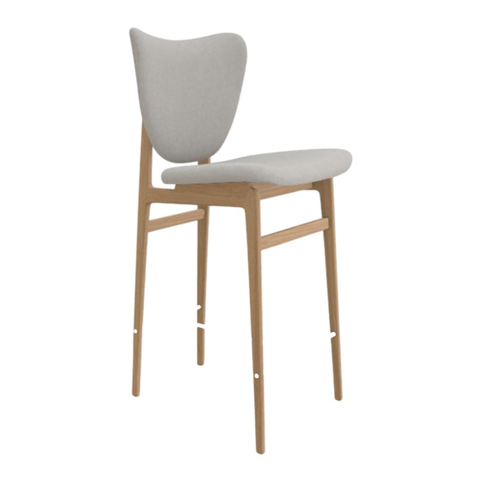 Light gray upholstered chair with a smooth finish and natural wood legs. Elegant, minimalist design perfect for modern decor.
