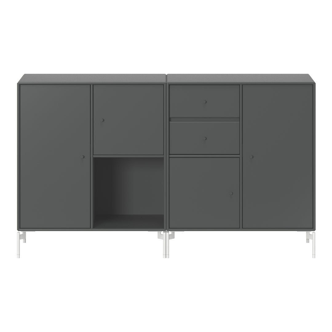 Modern gray cabinet with sleek design, featuring a smooth matte finish and minimalist pattern details.