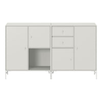 Light gray storage cabinet with simple lines and no patterns, featuring smooth surfaces and minimalistic design.