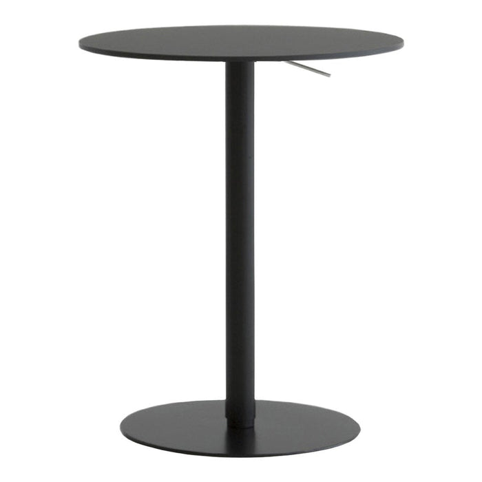 Minimalist black round table with a sleek, smooth finish and a sturdy cylindrical base. Ideal for modern decor.