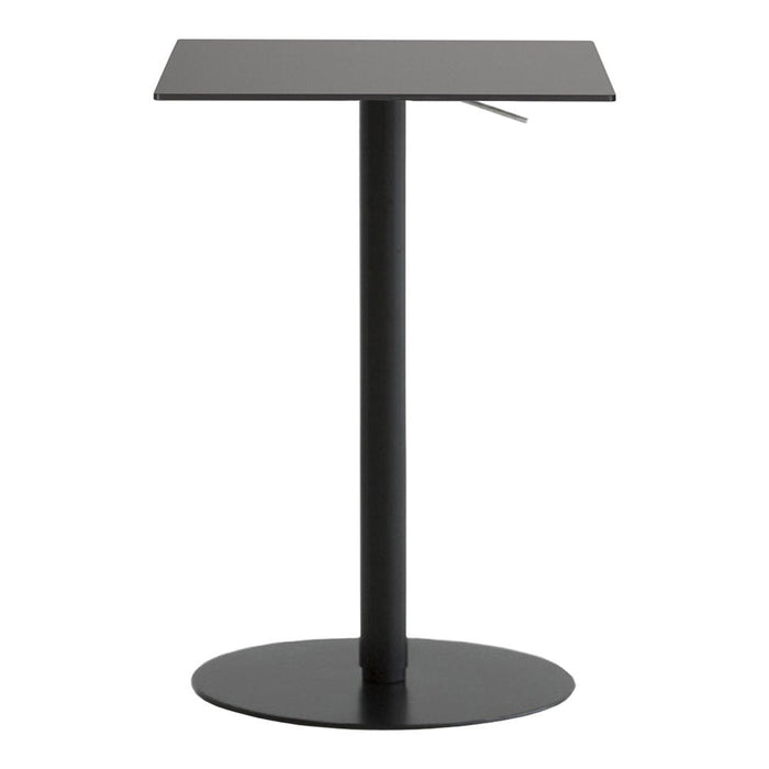 Minimalist black square side table with a sleek circular base and a smooth finish, perfect for modern decor.