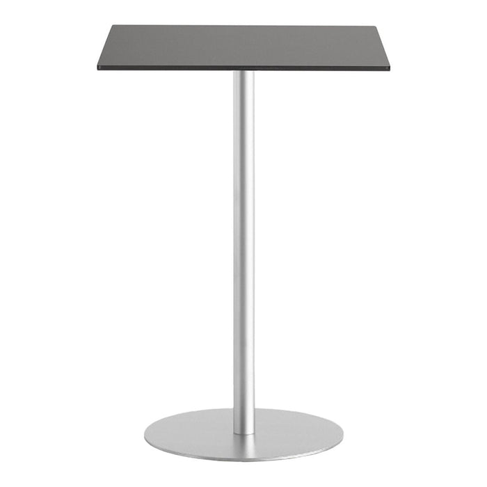 Modern gray tabletop with a sleek silver base, featuring a minimalistic design and solid rectangular shape.