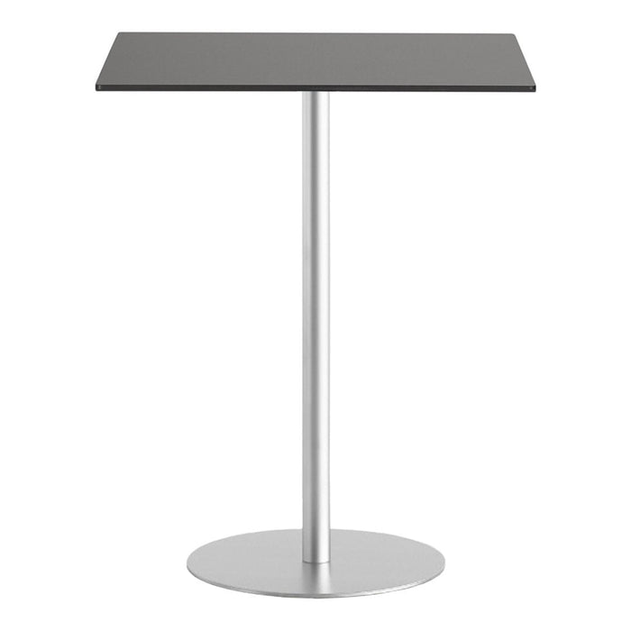 Sleek gray tabletop with a silver base, featuring a modern minimalist design. Perfect for contemporary spaces.