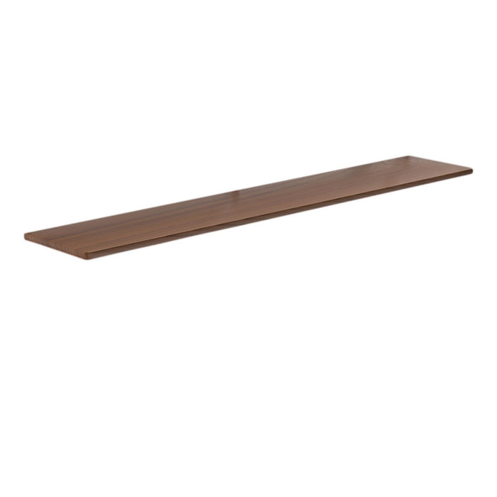 Brown wood finish shelf with a smooth, sleek surface, ideal for minimalist decor. No visible patterns.