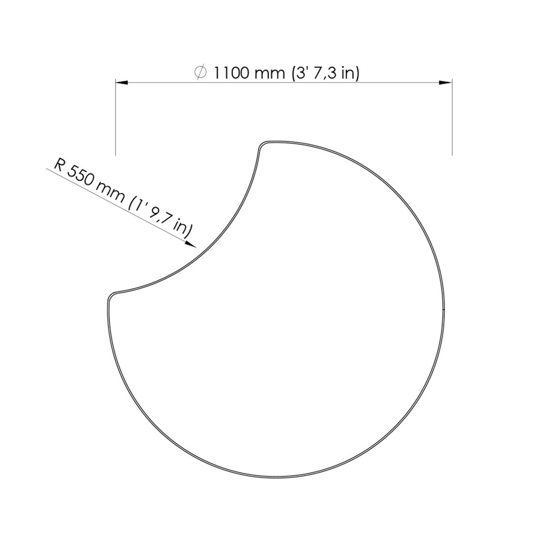Round design with a smooth curve, featuring a minimalistic outline in clean, monochromatic colors.