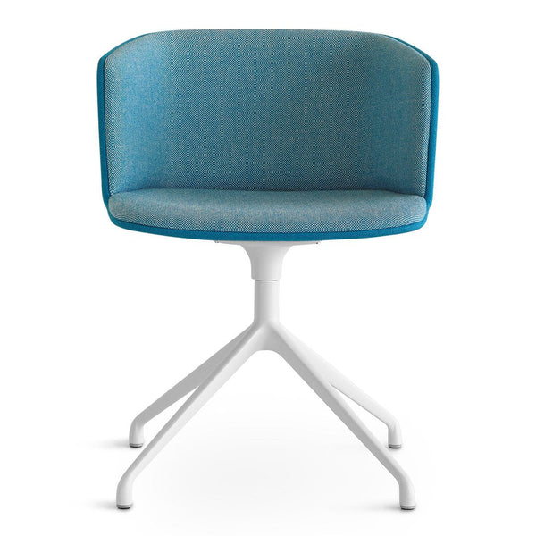 Blue textured chair with a white base, featuring a modern, minimalist design. Perfect for contemporary spaces.